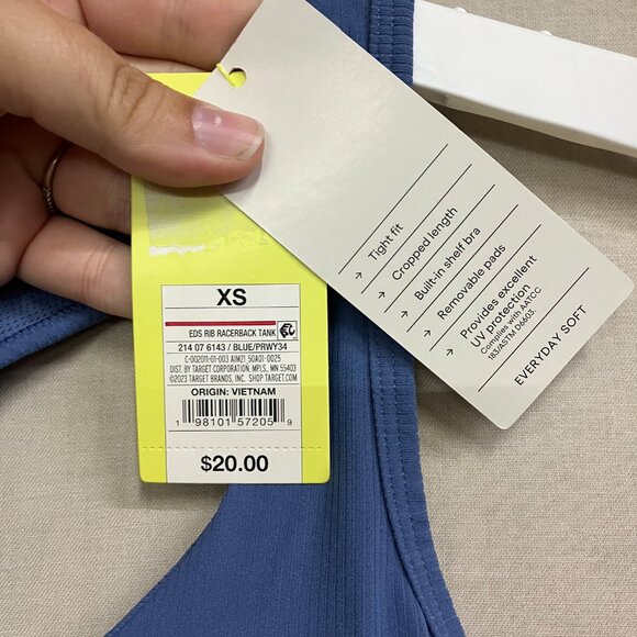 All in Motion Women's XS Blue Everyday Soft Rib Racerback Cropped Support Tank - Picture 4 of 13